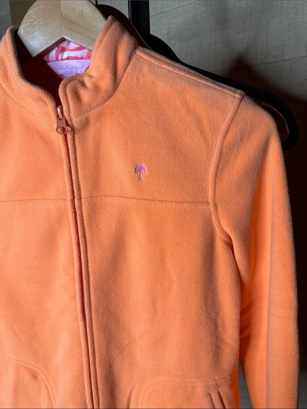 Lilly Pulitzer Peach Orange Full Zip Fleece Jacket XS Rare Color Palm Logo